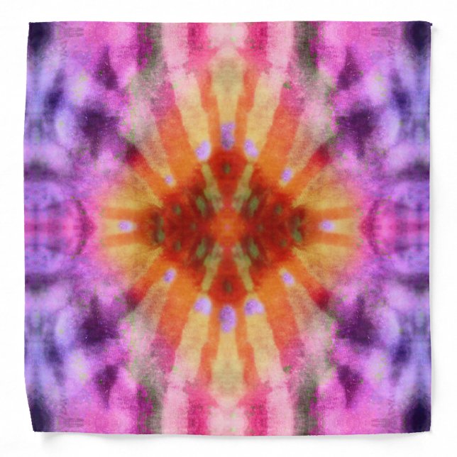 Tie Dye Orange Purple Radial Rays Spot Pattern Bandana (Front)