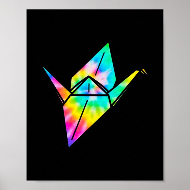 Tie Dye Origami Paper Crane Poster (Front)