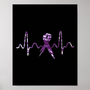 Tie Dye Overdose Awareness Purple Ribbon Heartbeat Poster