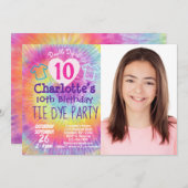 Tie Dye Party 10th Birthday Photo Invitation (Front/Back)