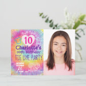 Tie Dye Party 10th Birthday Photo Invitation (Standing Front)