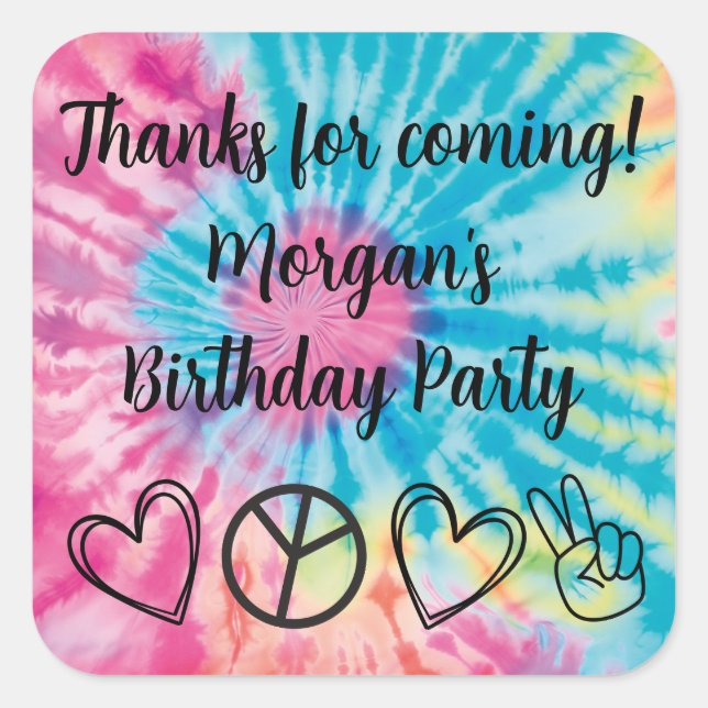 Tie Dye Party Favors Square Sticker (Front)