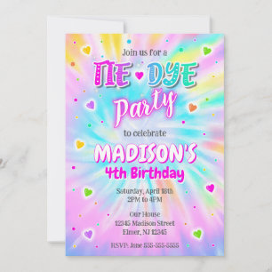 Tie Dye Party Hippie Colorful Girl Birthday Invitation