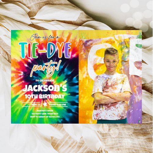 Tie Dye Party Hippy Bright Colors Boy Birthday Invitation