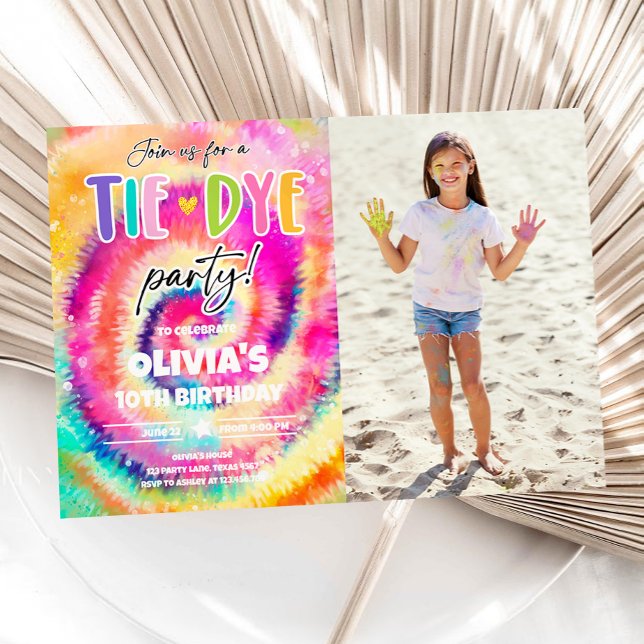 Tie Dye Party Hippy Bright Colors Girl Birthday Invitation (Creator Uploaded)