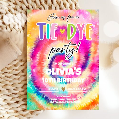 Tie Dye Party Hippy Bright Colors Girl Birthday Invitation