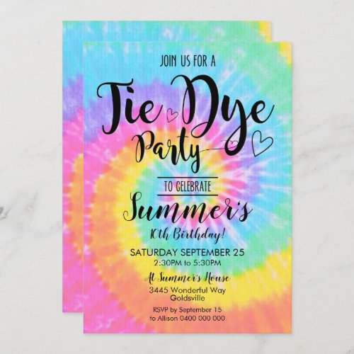 Tie Dye Party Invitation Hippy Tie Dye