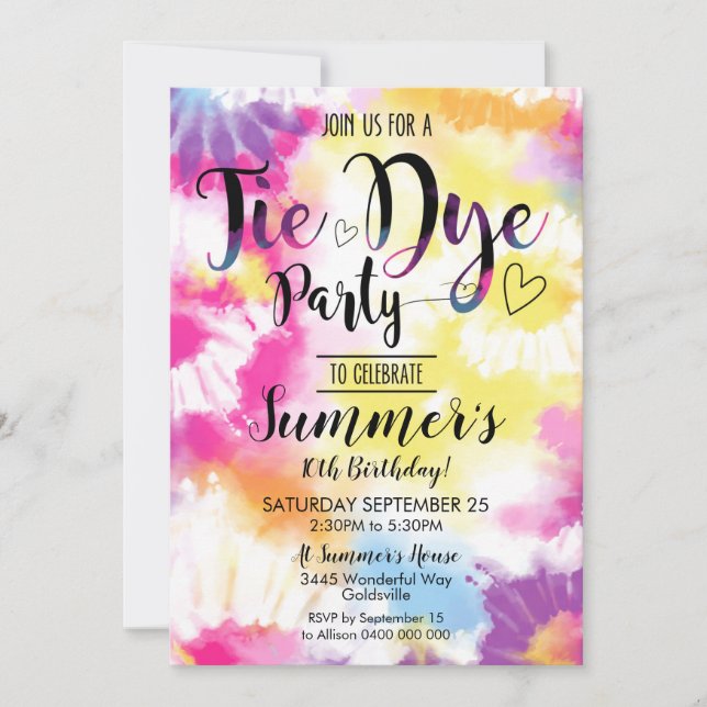 Tie Dye Party Invitation Hippy Tie Dye (Front)