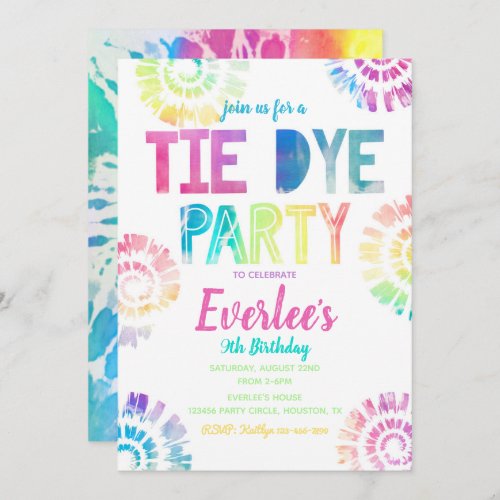 Tie Dye Party Invitation  Tie Dye Birthday