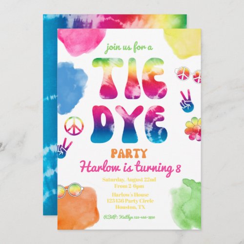 Tie Dye Party Invitation  Tie Dye Birthday