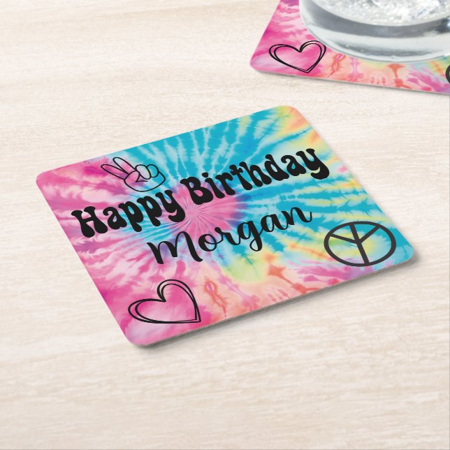 Tie Dye Party Square Paper Coaster (Angled)