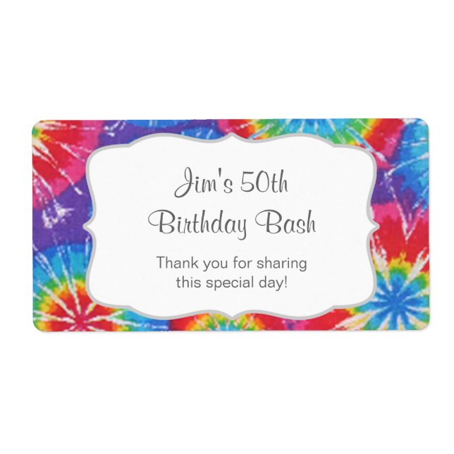 Tie Dye Party Water Bottle favor - customize it! Label (Front)