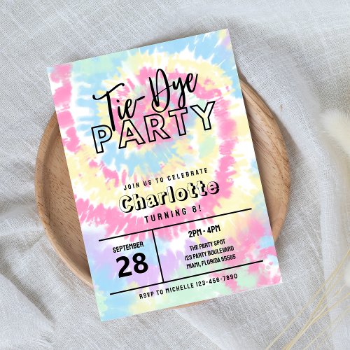 Tie Dye Party with Retro Pastel Colors Invitation