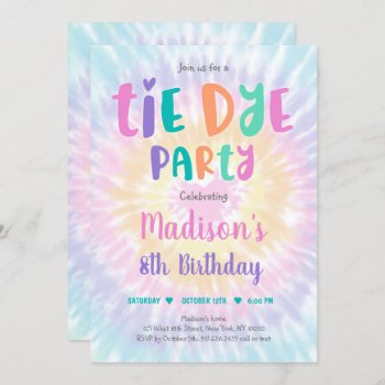 Tie Dye Pastel Boho Hippie Peace Love Birthday Invitation by LittlePrintsParties at Zazzle