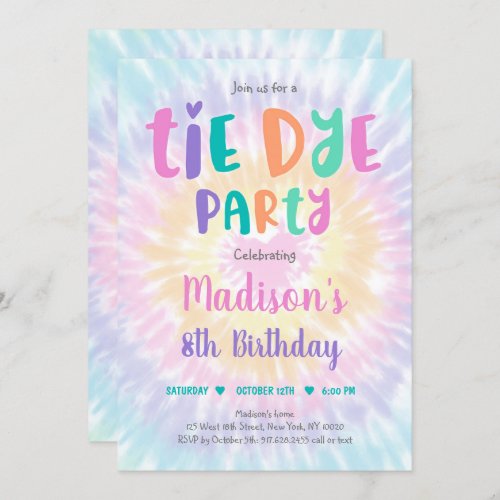 Tie Dye Pastel Boho Hippie Peace Love Birthday Invitation