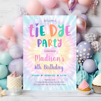Tie Dye Pastel Boho Hippie Peace Love Birthday Invitation
