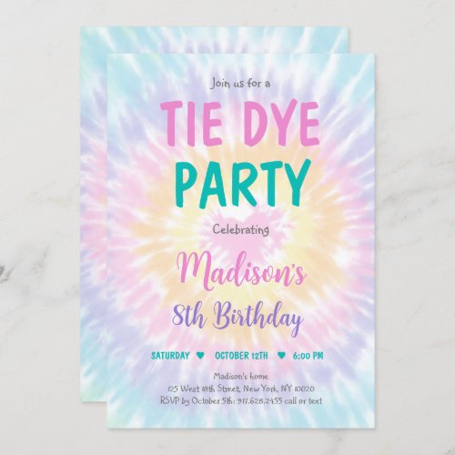 Tie Dye Pastel Hippie Peace Love Birthday Invitation