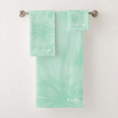 Tie Dye  Pastel Mint Green Monogram Bath Towel Set