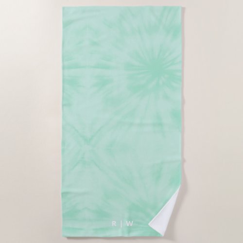 Tie Dye  Pastel Mint Green Monogram Beach Towel