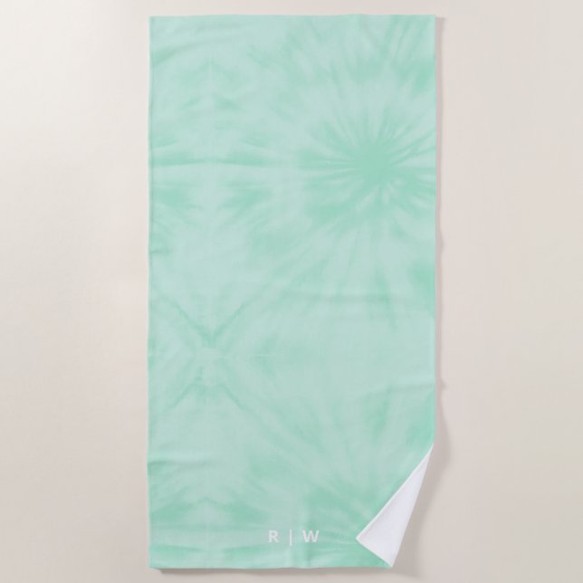 Tie Dye | Pastel Mint Green Monogram Beach Towel (Front)