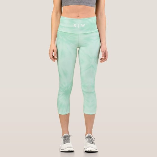 Tie Dye  Pastel Mint Green Monogram Capri Leggings