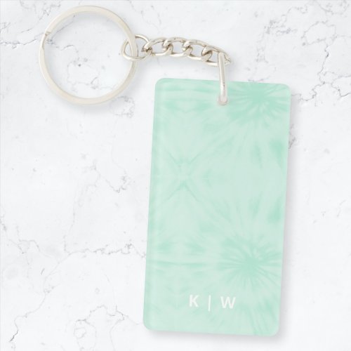 Tie Dye  Pastel Mint Green Monogram Keychain