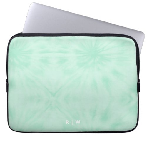 Tie Dye  Pastel Mint Green Monogram Laptop Sleeve