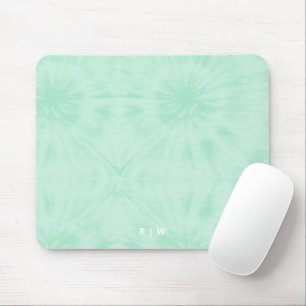 Tie Dye Pastel Mint Green Monogram Mouse Pad