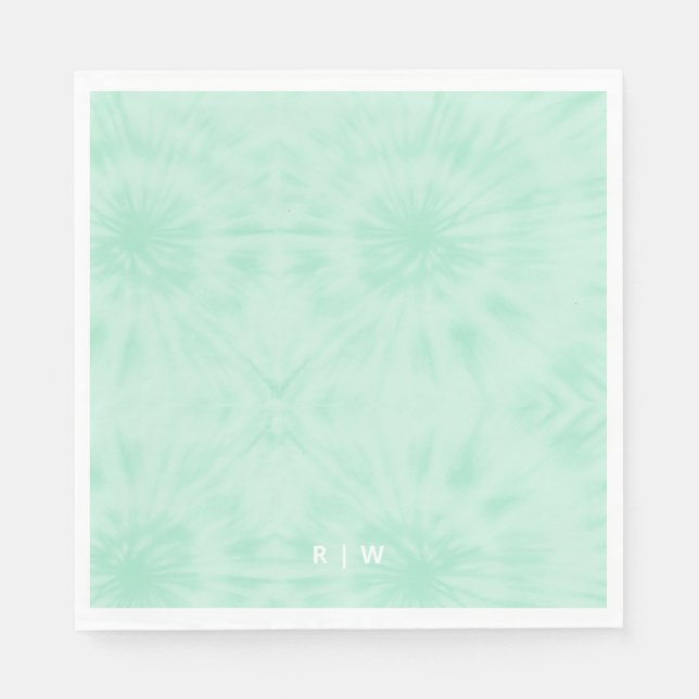 Tie Dye | Pastel Mint Green Monogram Napkins (Front)