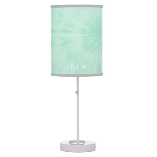 Tie Dye  Pastel Mint Green Monogram Table Lamp