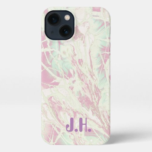 Tie Dye  Pastel Pink Mint Green Monogram iPhone 13 Case