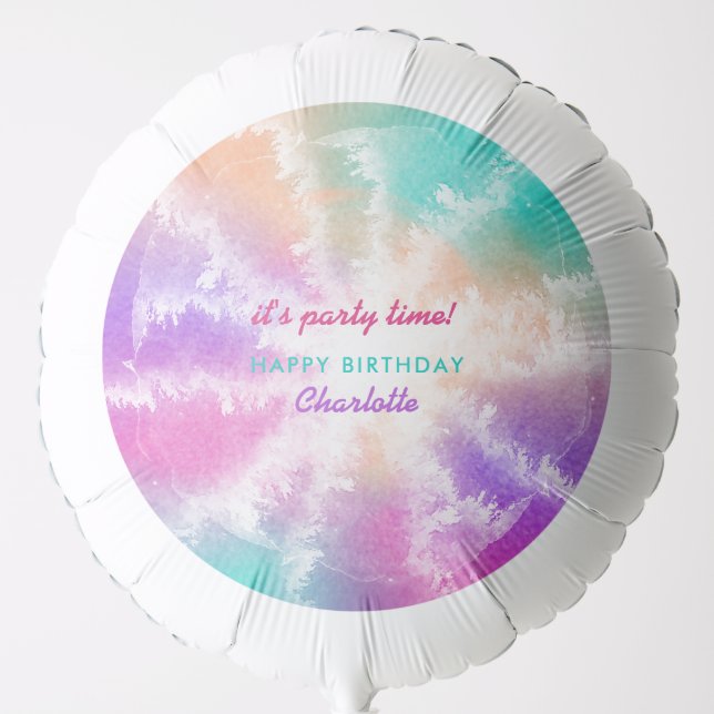 Tie Dye Pastel Pink Orange Teal Purple Birthday Balloon (Front)
