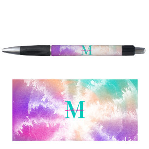 Tie Dye Pastel Pink Orange Teal Purple Monogram Pen