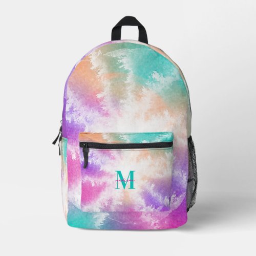 Tie Dye Pastel Pink Orange Teal Purple Monogram Printed Backpack