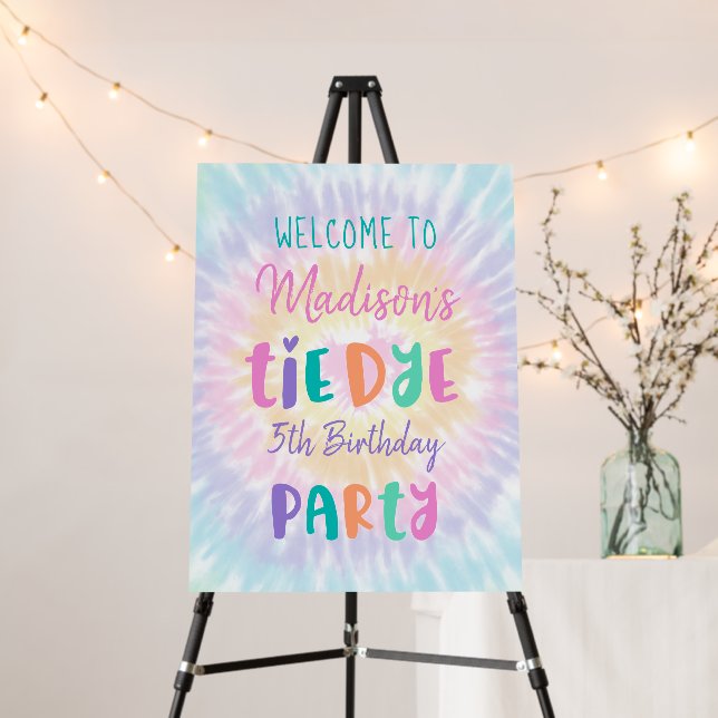 Tie Dye Pastel Rainbow Boho Birthday Welcome Foam Board (In Situ (Stand))