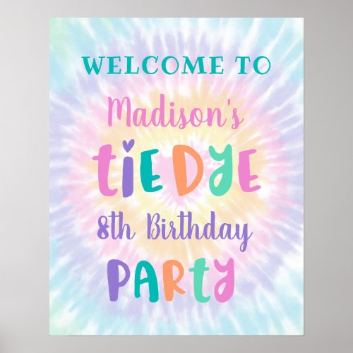 Tie Dye Pastel Rainbow Boho Birthday Welcome Poster