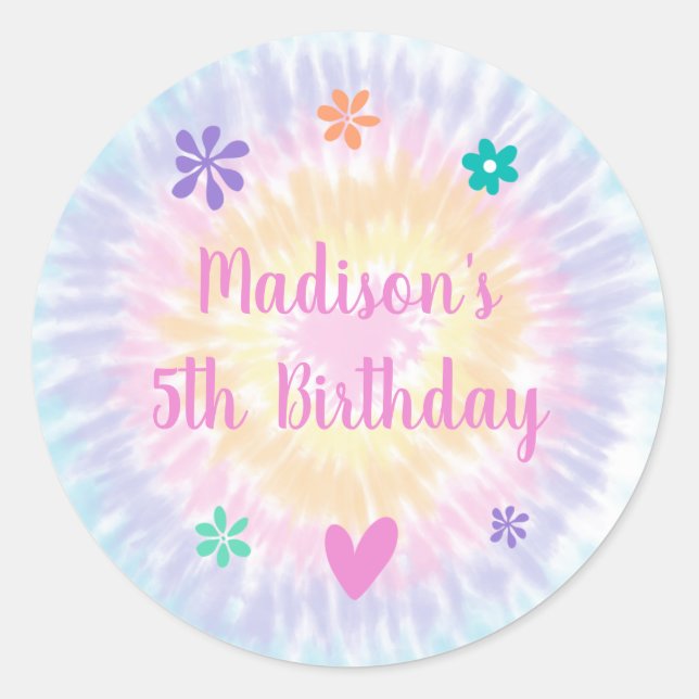Tie Dye Pastel Rainbow Boho Hippie Birthday Classic Round Sticker (Front)