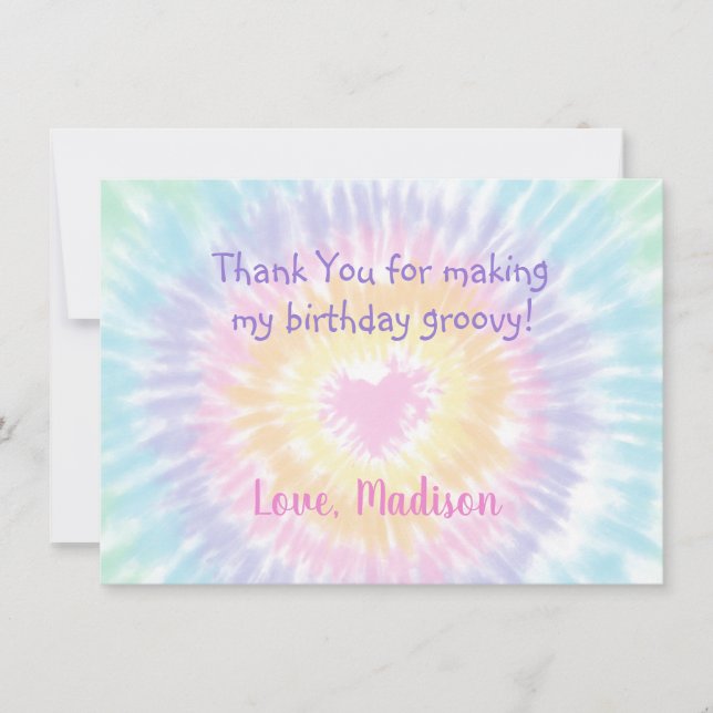 Tie Dye Pastel Rainbow Boho Hippie Thank You Card (Front)