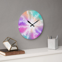 Tie Dye Pastel Watercolor Pink Orange Teal Purple Large Clock