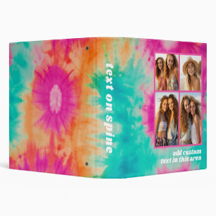 Tie Dye Pattern Hot Pink Orange Teal - custom name 3 Ring Binder