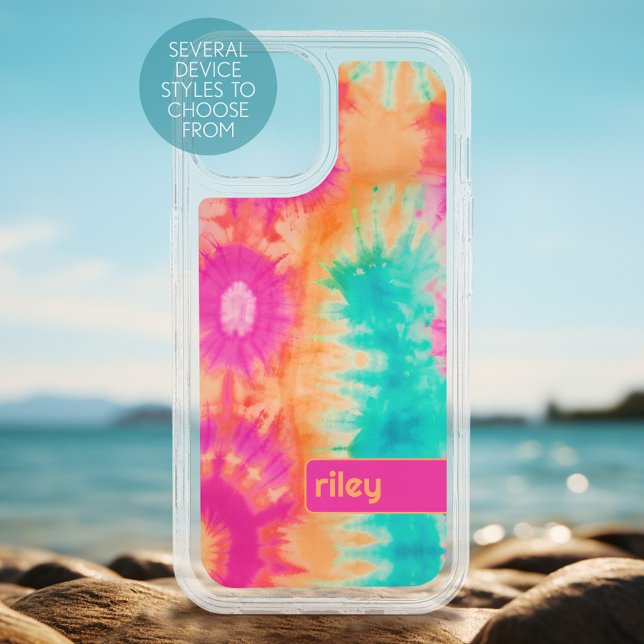 Tie Dye Pattern Hot Pink Orange Teal - custom name Otterbox iPhone Case (Personalized Phone Case)