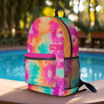 Tie Dye Pattern Hot Pink Orange Teal - custom name Printed Backpack<br><div class="desc">A bold, colorful design with colorful shades of hot pink, orange and aqua blue with a fun color block to add your name or any text. The crazy tie dye pattern has a variety of colors. You can add a name, monogram or other custom text. If you need to move...</div>