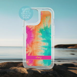 Tie Dye Pattern Hot Pink Orange Teal - custom name iPhone 16 Case