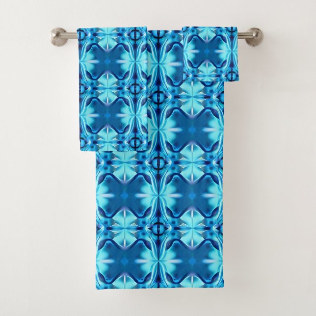 Tie Dye Pattern in Indigo and Ice Blue Bath Towel Set (Insitu)