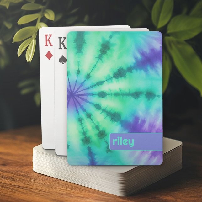 Tie Dye Pattern Seafoam Turquoise - custom name Poker Cards (Personalized playing cards)