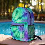 Tie Dye Pattern Seafoam Turquoise - custom name Printed Backpack<br><div class="desc">A bold, colorful design with colorful shades of pastel greens and a purple aqua with a fun color block to add your name or any text. The crazy tie dye pattern has a variety of colors. You can add a name, monogram or other custom text. If you need to move...</div>