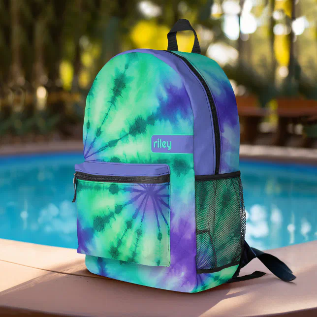 Tie Dye Pattern Seafoam Turquoise - custom name Printed Backpack (Personalized Backpack with tie dye pattern plus custom name)