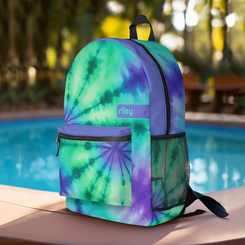 Tie Dye Pattern Seafoam Turquoise _ custom name Printed Backpack