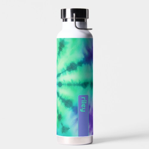 Tie Dye Pattern Seafoam Turquoise _ custom name Water Bottle