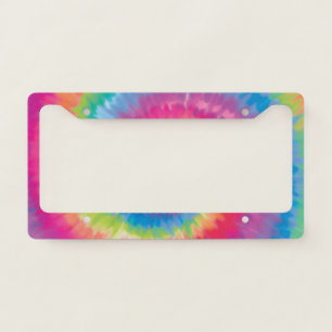 Tie Dye Pattern, Trendy Colorful Abstract Rainbow License Plate Frame